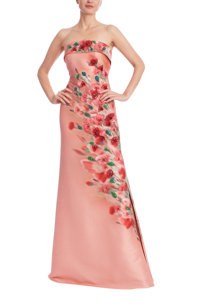 badgley mischka Blossom Drift Strapless Gown