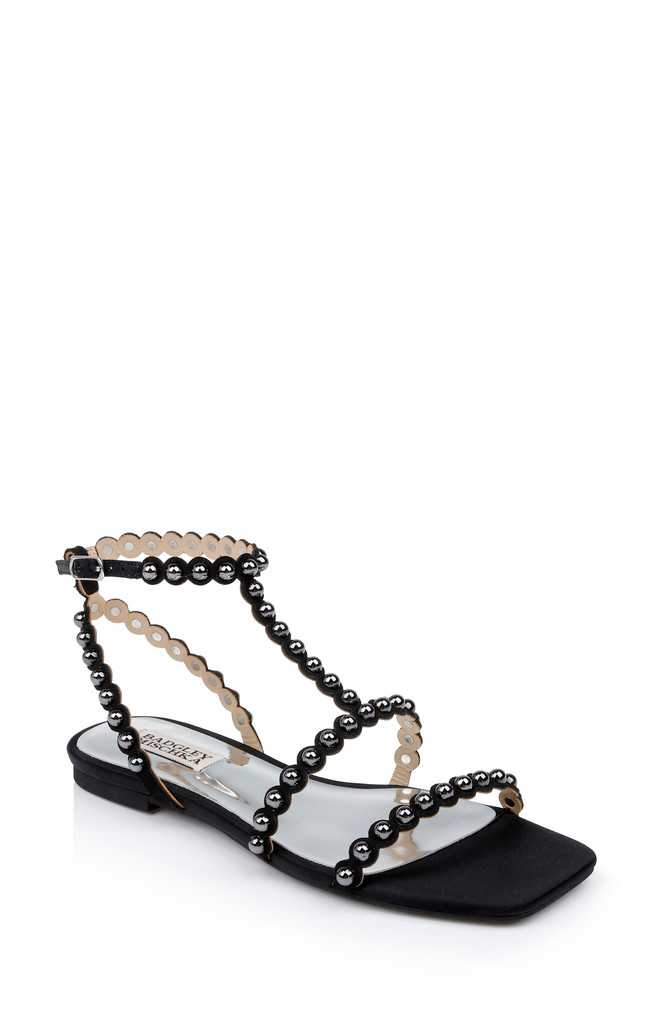 badgley mischka Cami Pearled Gladiator Flat Sandal
