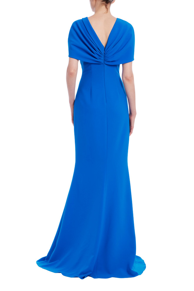 Badgley Mischka Cape Short Sleeve Mermaid Gown