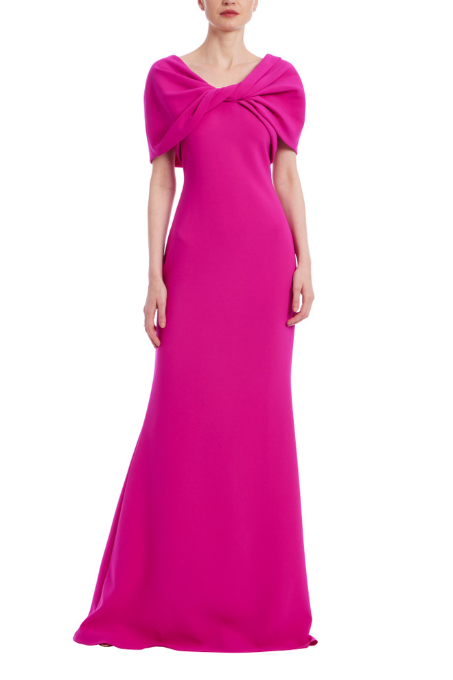 Badgley Mischka Cape Short Sleeve Mermaid Gown