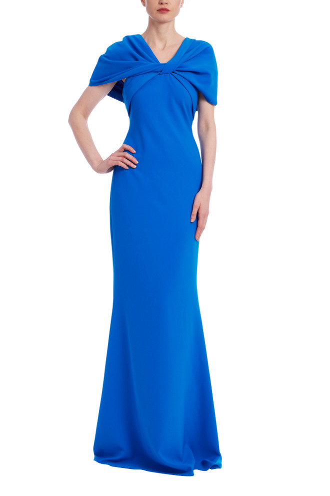 badgley mischka Cape Short Sleeve Mermaid Gown