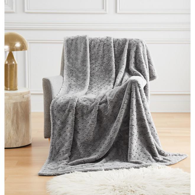 Badgley Mischka Carved Lattice Faux Fur Throw