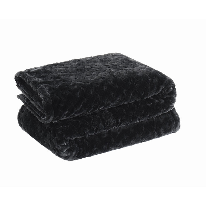 Badgley Mischka Carved Lattice Faux Fur Throw