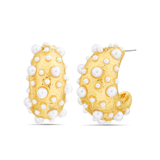 badgley mischka Chunky Metal Pearl C Hoop Earring