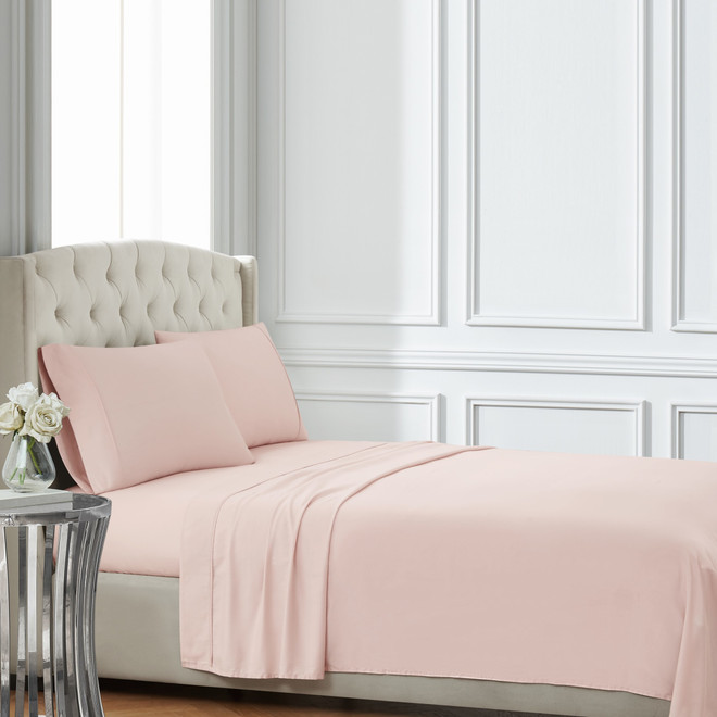 Badgley Mischka Cotton Sateen Blush Sheet Set