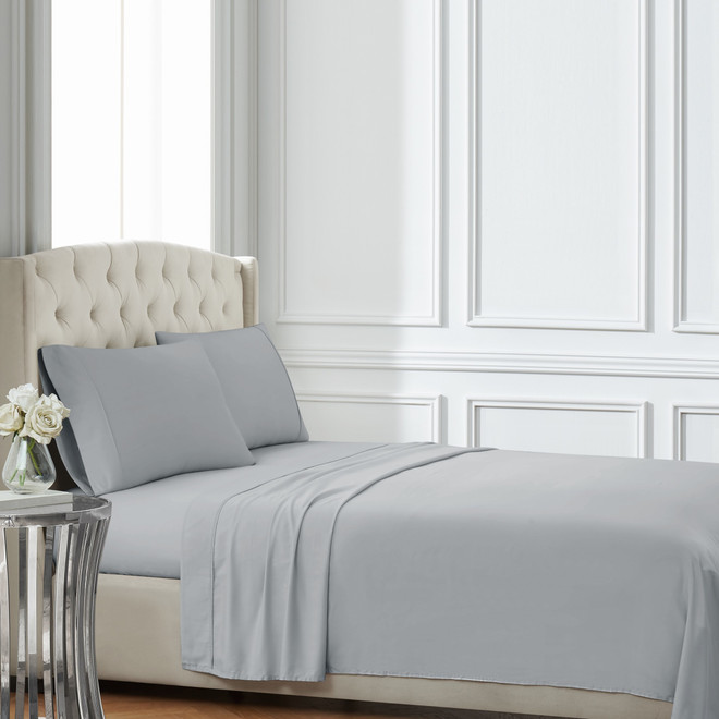 Badgley Mischka Cotton Sateen Grey Sheet Set