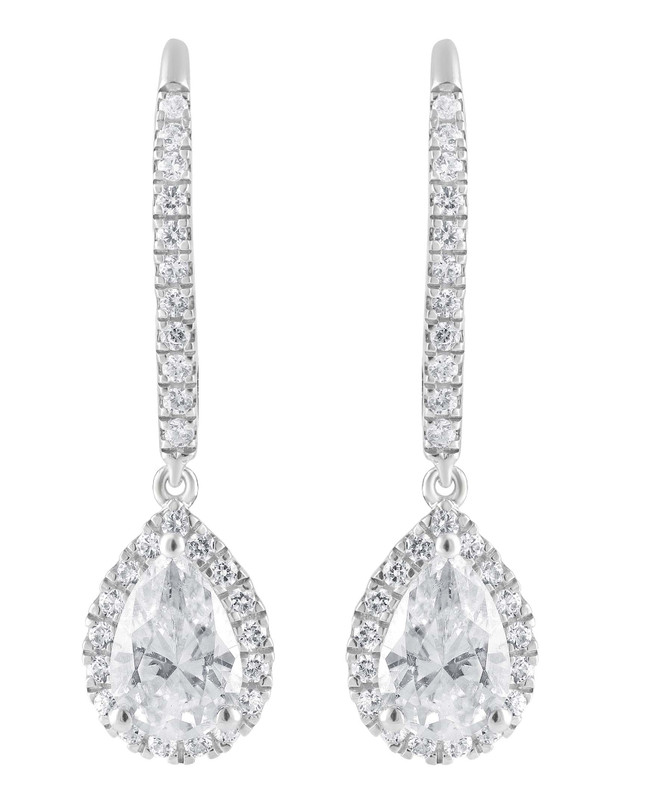 badgley mischka Diamond Halo Pear Drop Earrings