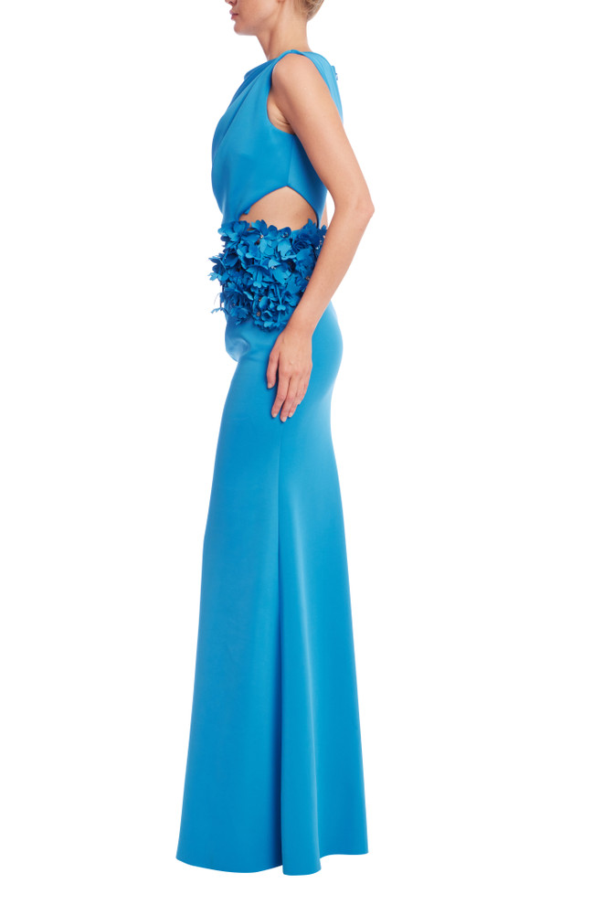 Badgley Mischka Draped Cutout Column Gown