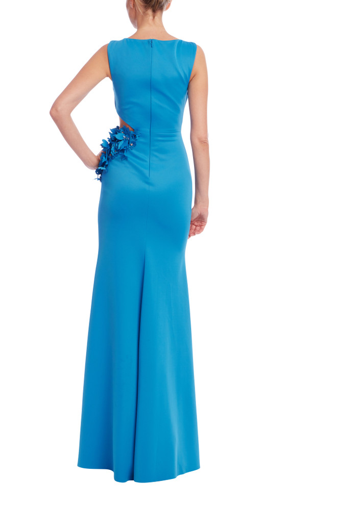 Badgley Mischka Draped Cutout Column Gown