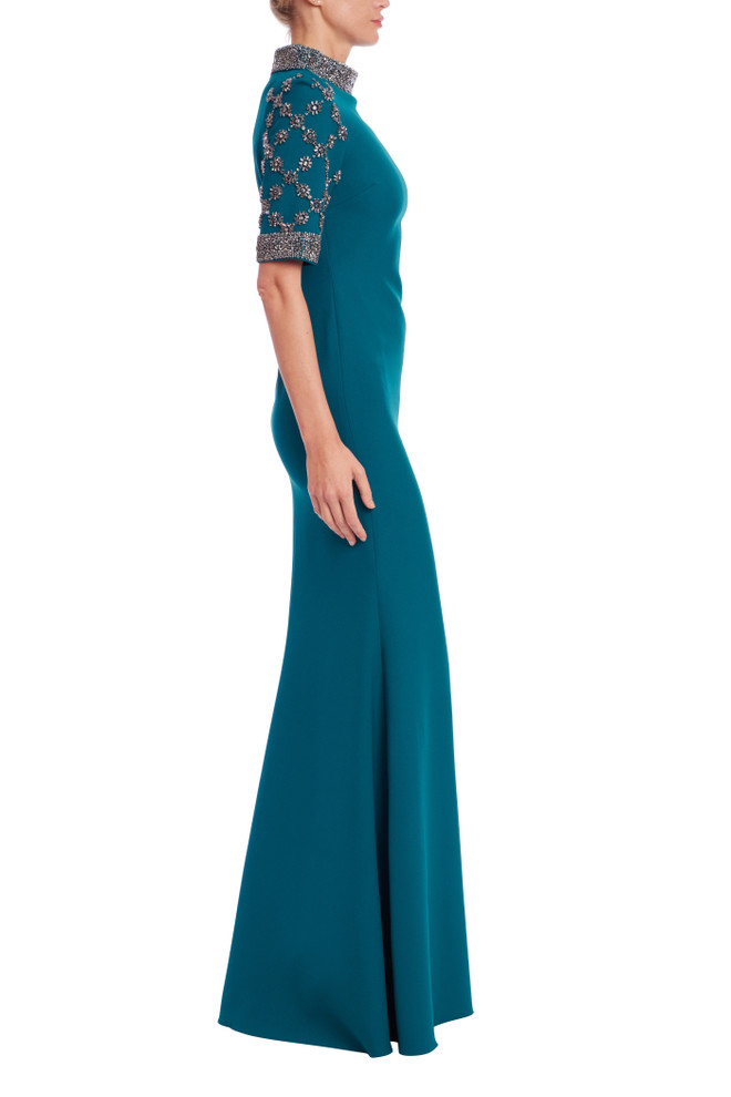 Badgley Mischka Embellished Mock Neck Collar Gown