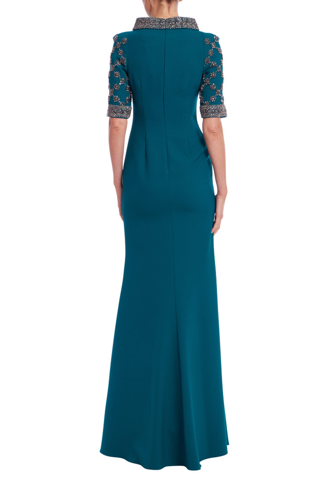 Badgley Mischka Embellished Mock Neck Collar Gown