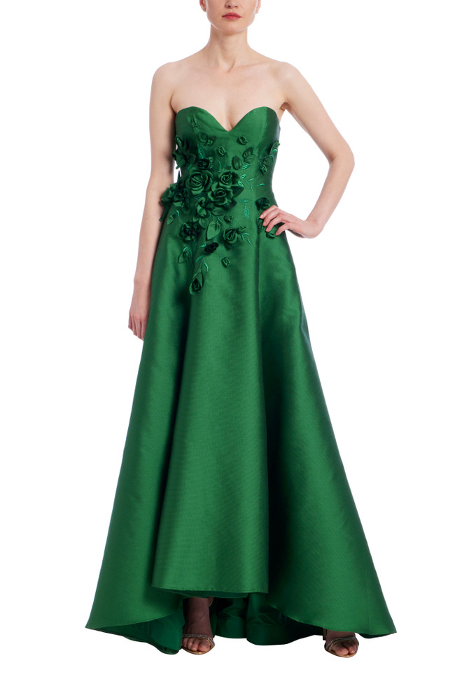 badgley mischka Embroidered Gazar High Low Gown