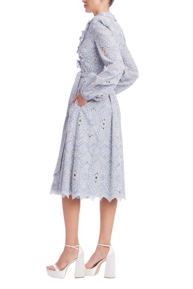 Badgley Mischka Embroidered Ruffle Midi Day Dress