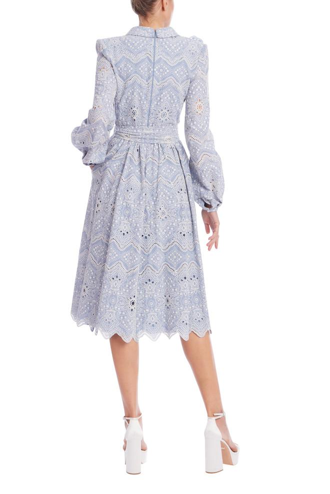 Badgley Mischka Embroidered Ruffle Midi Day Dress