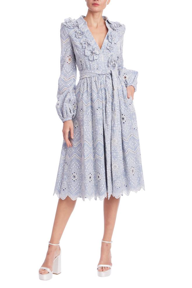 badgley mischka Embroidered Ruffle Midi Day Dress