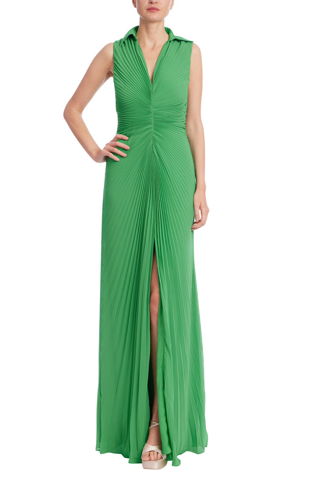 badgley mischka Emerald Radiance Pleated Gown