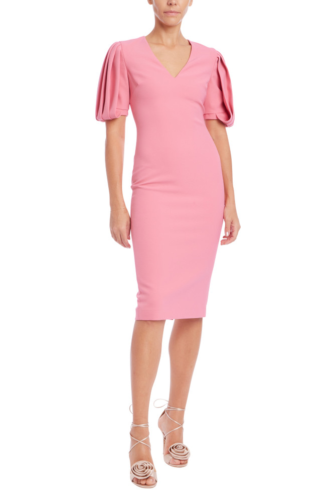 badgley mischka Fitted Pleated Short Sleeve Dress