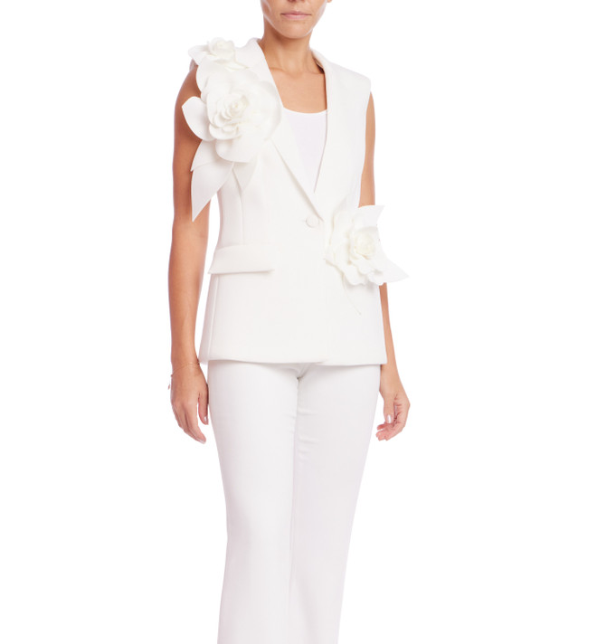 badgley mischka Floral Embellished Blazer Vest