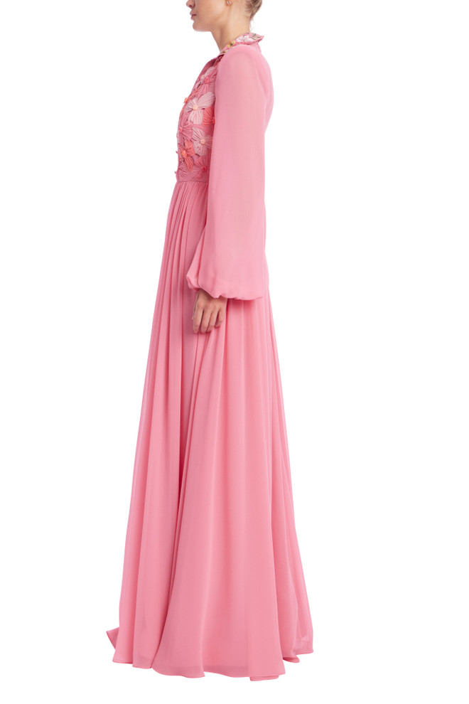 Badgley Mischka Floral Embroidered Shirt Gown