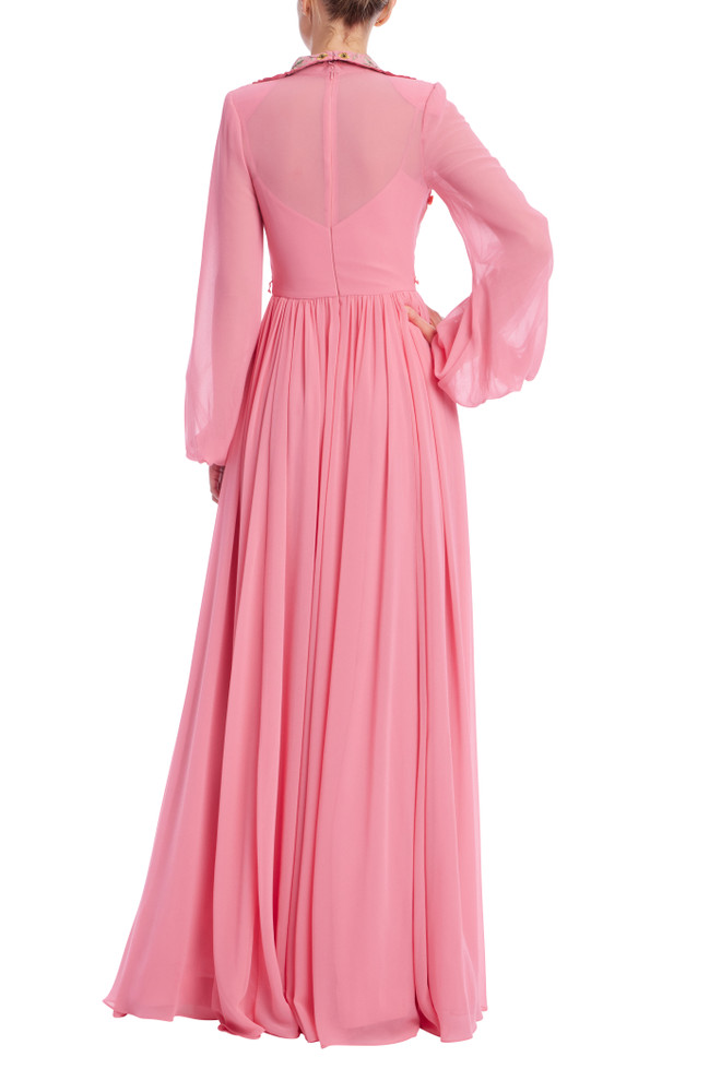 Badgley Mischka Floral Embroidered Shirt Gown