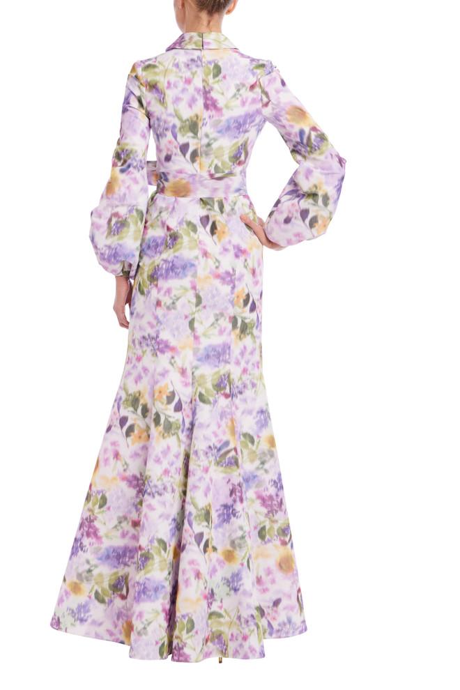 Badgley Mischka Floral Long Sleeve Shirt Gown