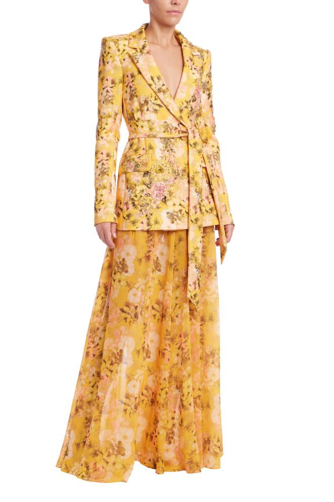 Badgley Mischka Floral Printed Tie Waist Blazer