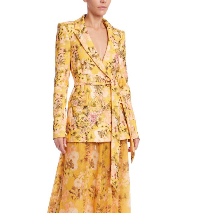 badgley mischka Floral Printed Tie Waist Blazer