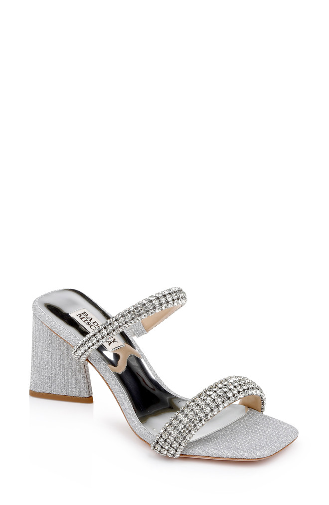 badgley mischka Frankie Bejeweled Block Heel Slide