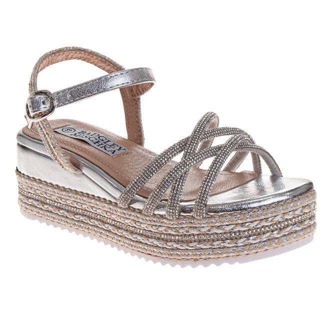 badgley mischka Girls' Metallic and Raffia Sandals