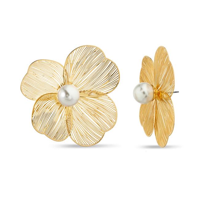 badgley mischka Gold Filagree Flower Earrings