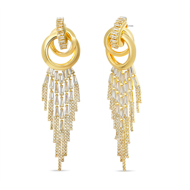 badgley mischka Gold Interlocking Fringe Earrings