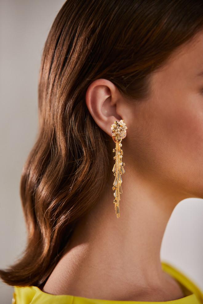 Badgley Mischka Gold Stone Beaded Fringe Earrings