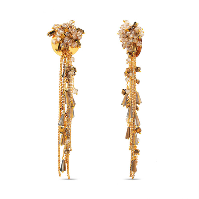 badgley mischka Gold Stone Beaded Fringe Earrings