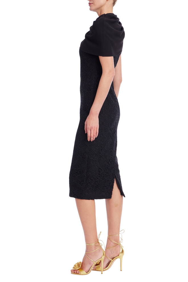 Badgley Mischka High Neck Black Lace Sheath Dress
