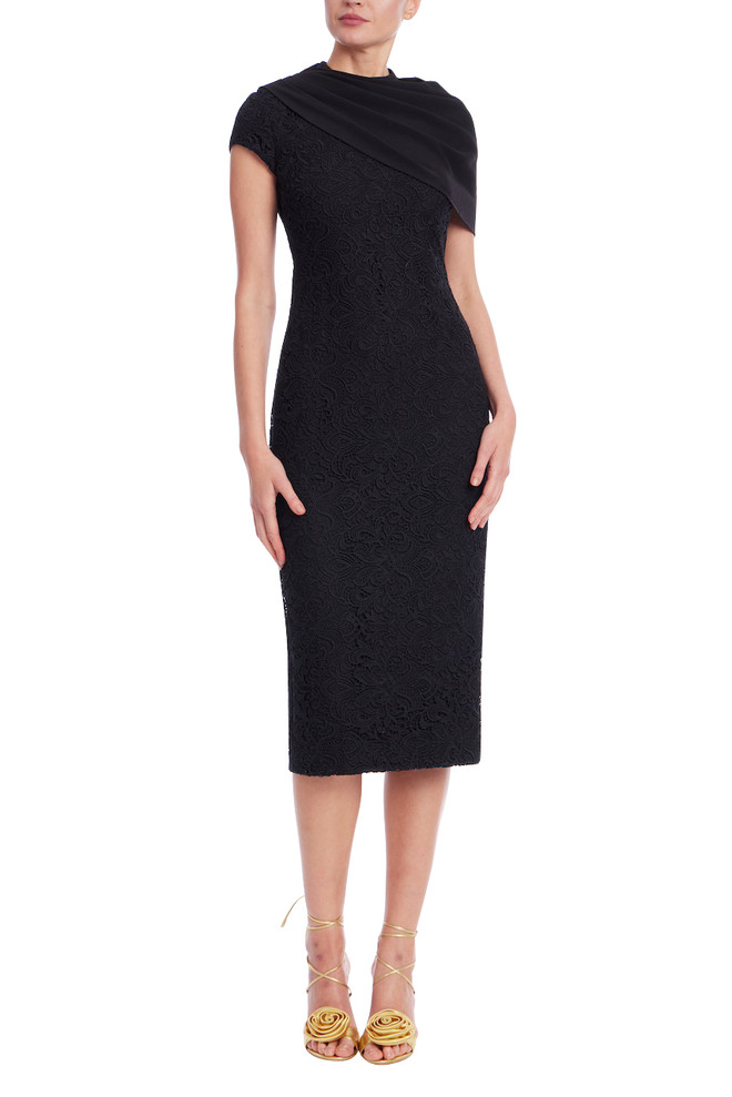 badgley mischka High Neck Black Lace Sheath Dress