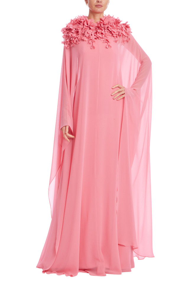 Badgley Mischka High Neck Georgette Caftan Gown