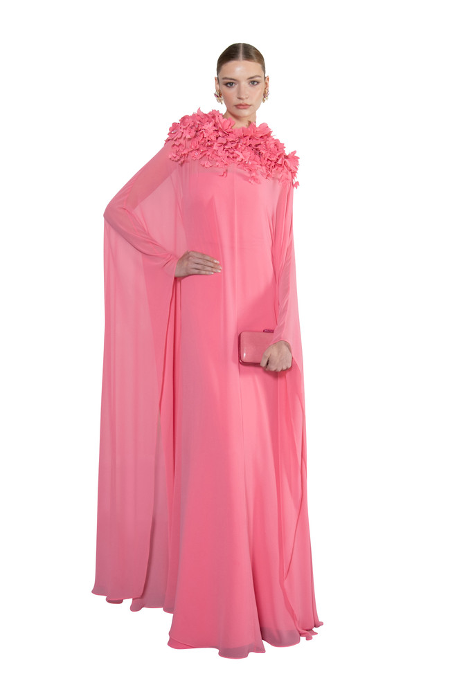 badgley mischka High Neck Georgette Caftan Gown