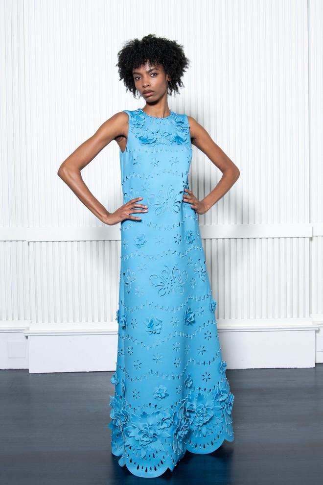 Badgley Mischka Laser Cut Flower Trapeze Gown