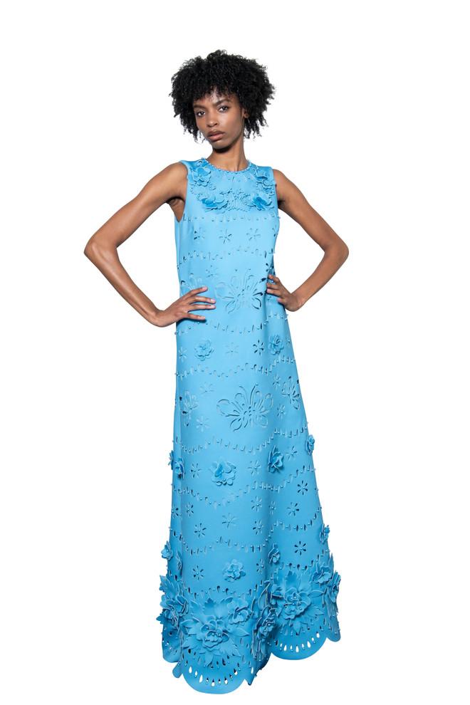 badgley mischka Laser Cut Flower Trapeze Gown