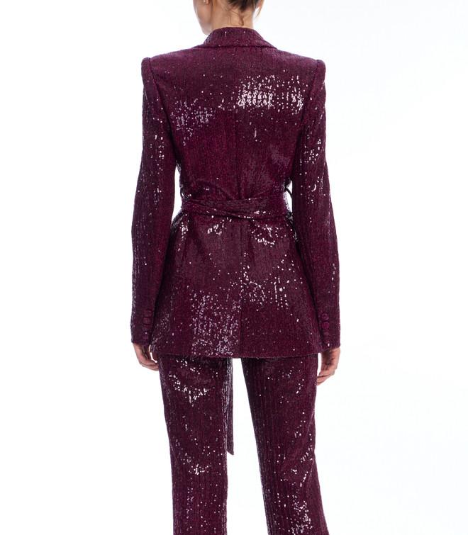 Badgley Mischka Line Sequin Notch Lapel Jacket