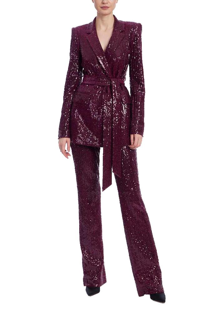 Badgley Mischka Line Sequin Notch Lapel Jacket