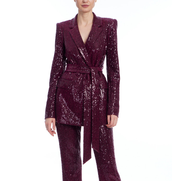 badgley mischka Line Sequin Notch Lapel Jacket