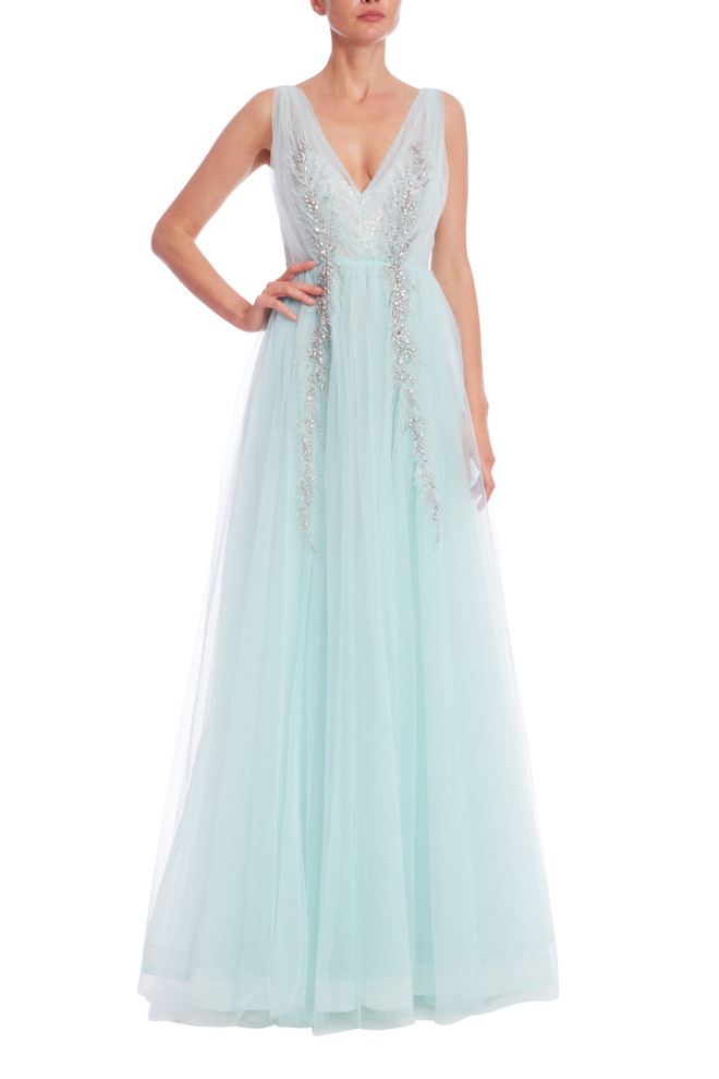 badgley mischka Long Tulle Crystal Ballgown