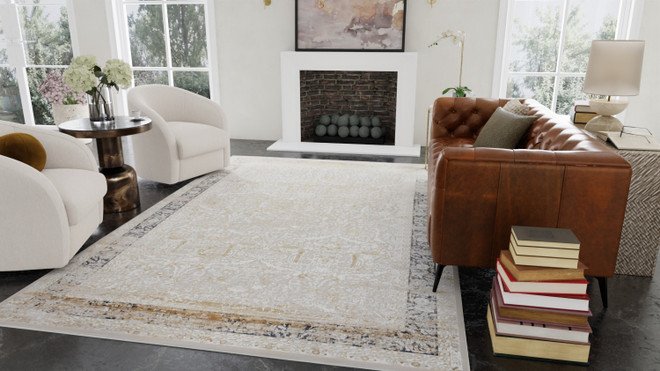 Badgley Mischka Marbled Gold Oasis Luxury Rug