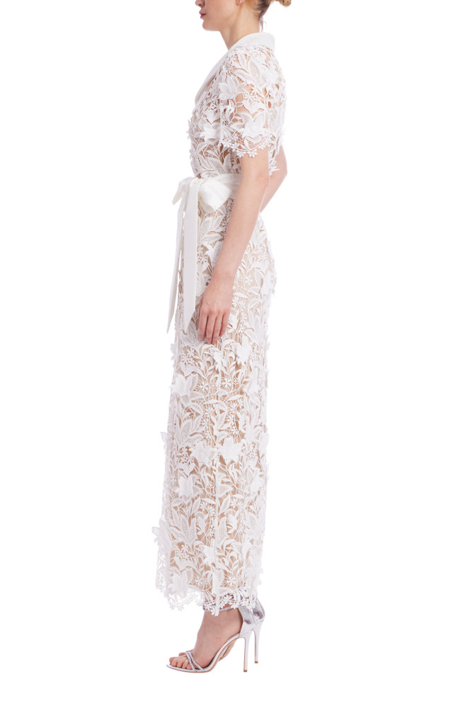 Badgley Mischka Midi Lace Shirt Dress