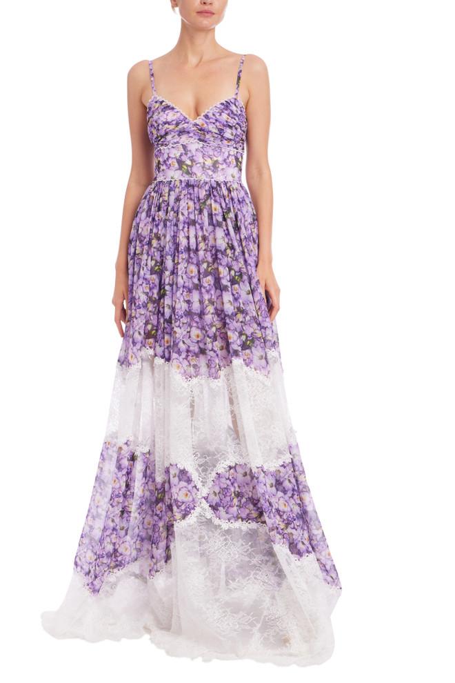 badgley mischka Mixed Media Floral Sleeveless Gown