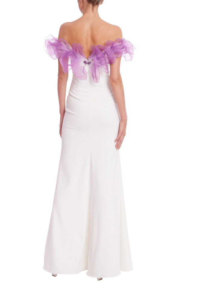 Badgley Mischka Off The Shoulder 3D Floral Gown