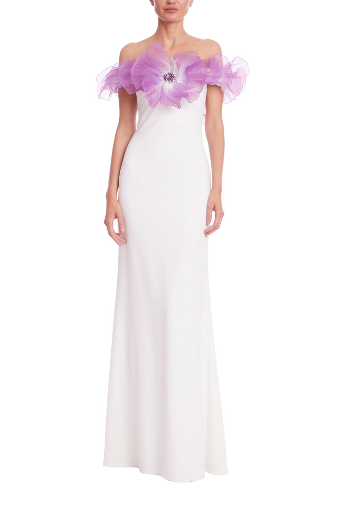 badgley mischka Off the Shoulder 3D Floral Gown