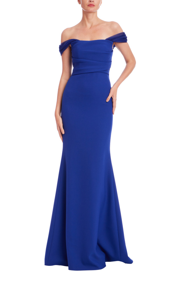 badgley mischka Off the Shoulder Column Gown