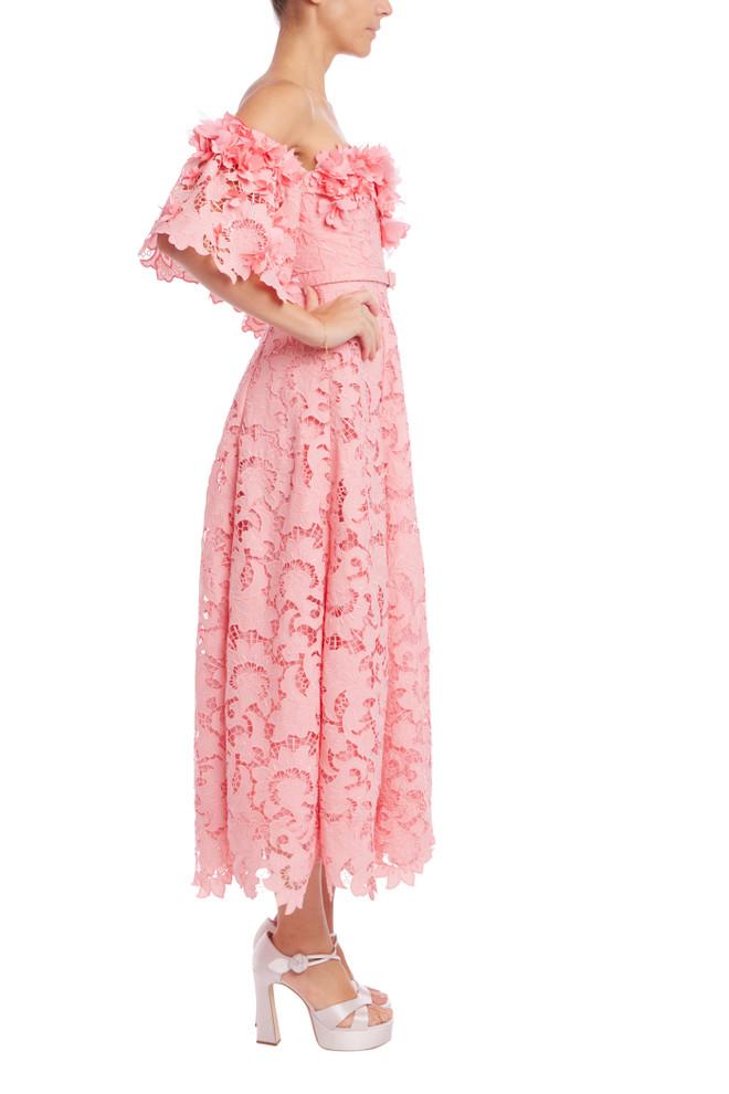Badgley Mischka Off The Shoulder Lace Midi Dress